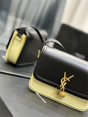 Y.S.L SOLFERINO SMALL SATCHEL IN BOX SAINT LAUREN Gold Tone Metal Black/Pale Yellow Color