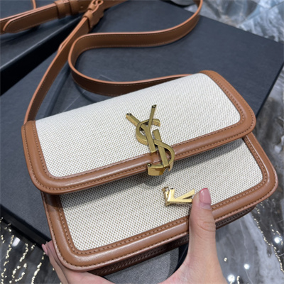 Y.S.L SOLFERINO SMALL SATCHEL IN Cotton Canvas and Leather Gold Tone Metal