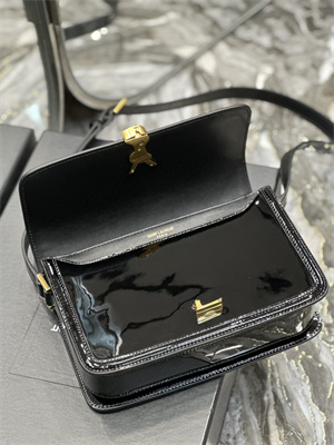 Y.S.L SOLFERINO MEDIUM SATCHEL IN PATENT Leather Gold Tone Metal Black Color