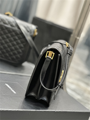 Y.S.L SOLFERINO MEDIUM SATCHEL IN QUILTED LAMBSKIN Gold Tone Metal Black Color