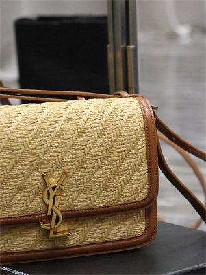 Y.S.L SOLFERINO MEDIUM SATCHEL IN Raffia and Vegetable Tanned Leather Gold Tone Metal