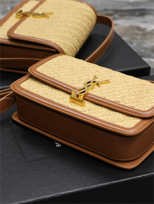 Y.S.L SOLFERINO MEDIUM SATCHEL IN Raffia and Vegetable Tanned Leather Gold Tone Metal