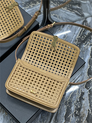 Y.S.L SOLFERINO MEDIUM SATCHEL IN Canework and Vegetable Tanned Leather Gold Tone Metal