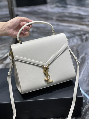 Y.S.L CASSANDRA MEDIUM TOP HANDLE BAG IN DE POUDRE EMBOSSED LEATHER Gold Tone Metal White Color