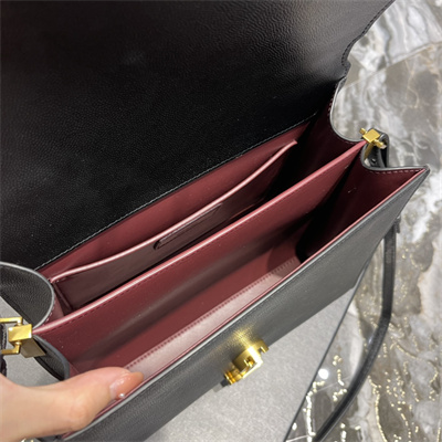 Y.S.L CASSANDRA MEDIUM TOP HANDLE BAG IN DE POUDRE EMBOSSED LEATHER Gold Tone Metal Black Color