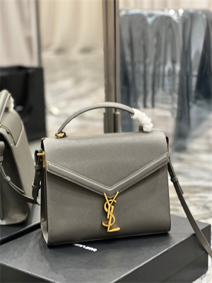 Y.S.L CASSANDRA MEDIUM TOP HANDLE BAG IN DE POUDRE EMBOSSED LEATHER Gold Tone Metal Grey Color