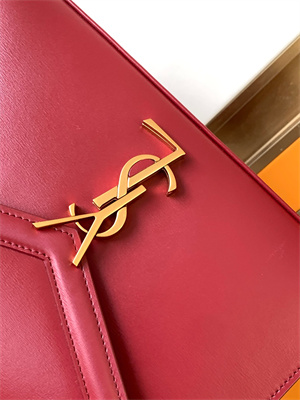 Y.S.L CASSANDRA MEDIUM TOP HANDLE BAG IN BOX SAINT LAUREN Gold Tone Metal Burgundy Color