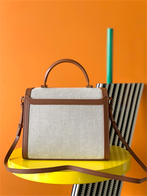 Y.S.L CASSANDRA MEDIUM TOP HANDLE BAG IN Cotton Canvas and Leather Gold Tone Metal