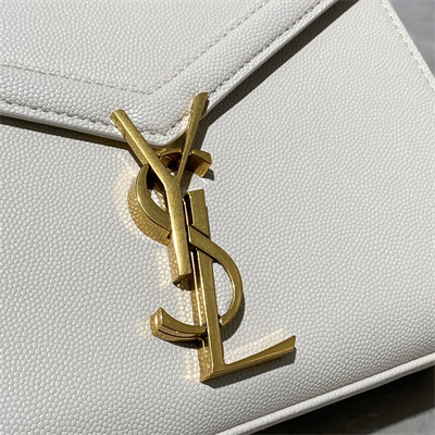 Y.S.L CASSANDRA MINI TOP HANDLE BAG IN DE POUDRE EMBOSSED LEATHER Gold Tone Metal White Color