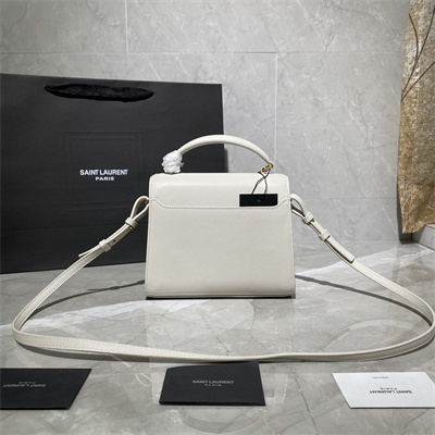 Y.S.L CASSANDRA MINI TOP HANDLE BAG IN DE POUDRE EMBOSSED LEATHER Gold Tone Metal White Color