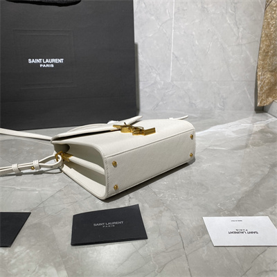 Y.S.L CASSANDRA MINI TOP HANDLE BAG IN DE POUDRE EMBOSSED LEATHER Gold Tone Metal White Color