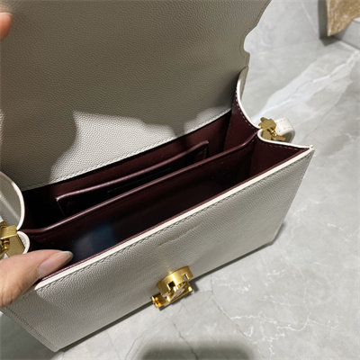 Y.S.L CASSANDRA MINI TOP HANDLE BAG IN DE POUDRE EMBOSSED LEATHER Gold Tone Metal White Color