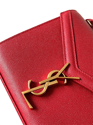 Y.S.L CASSANDRA MINI TOP HANDLE BAG IN DE POUDRE EMBOSSED LEATHER Gold Tone Metal Red Color