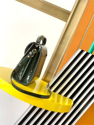 Y.S.L CASSANDRA MINI TOP HANDLE BAG IN CROCODILE EMBOSSED LEATHER Gold Tone Metal Green Color