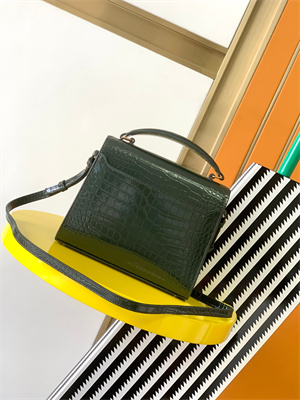 Y.S.L CASSANDRA MINI TOP HANDLE BAG IN CROCODILE EMBOSSED LEATHER Gold Tone Metal Green Color
