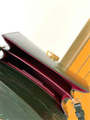 Y.S.L CASSANDRA MINI TOP HANDLE BAG IN CROCODILE EMBOSSED LEATHER Gold Tone Metal Green Color