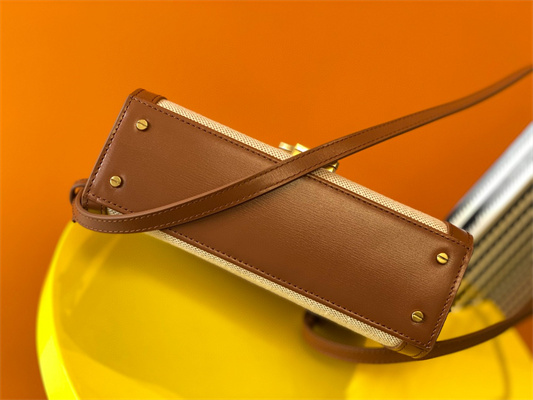 Y.S.L CASSANDRA MINI TOP HANDLE BAG IN Cotton Canvas and Leather Gold Tone Metal