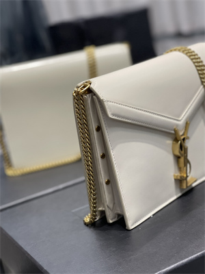 Y.S.L CASSANDRA CHAIN BAG IN BOX SAINT LAUREN Gold Tone Metal White Color