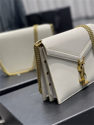 Y.S.L CASSANDRA CHAIN BAG IN DE POUDRE EMBOSSED LEATHER Gold Tone Metal White Color