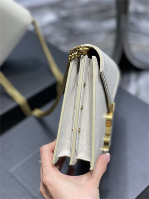 Y.S.L CASSANDRA CHAIN BAG IN DE POUDRE EMBOSSED LEATHER Gold Tone Metal White Color