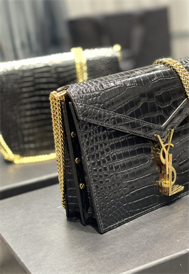 Y.S.L CASSANDRA CHAIN BAG IN CROCODILE EMBOSSED LEATHER Gold Tone Metal Black Color