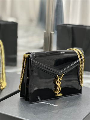 Y.S.L CASSANDRA CHAIN BAG IN PATENT LEATHER Gold Tone Metal Black Color
