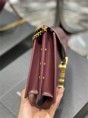 Y.S.L CASSANDRA CHAIN BAG IN BOX SAINT LAUREN Gold Tone Metal Burgundy Color
