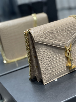 Y.S.L CASSANDRA CHAIN BAG IN CROCODILE EMBOSSED LEATHER Gold Tone Metal Beige Color