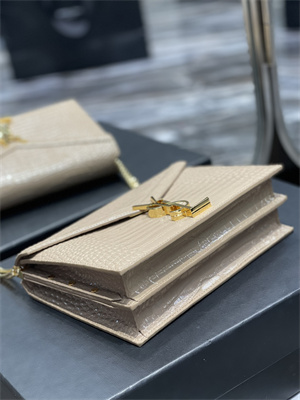 Y.S.L CASSANDRA CHAIN BAG IN CROCODILE EMBOSSED LEATHER Gold Tone Metal Beige Color