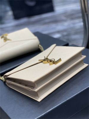 Y.S.L CASSANDRA CHAIN BAG IN DE POUDRE EMBOSSED LEATHER Gold Tone Metal Beige Color