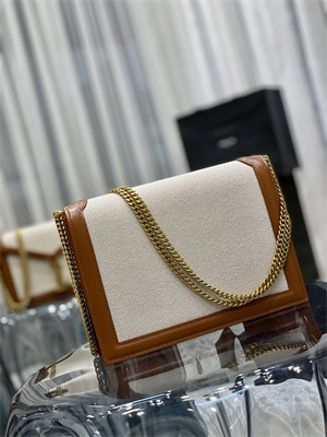 Y.S.L CASSANDRA CHAIN BAG IN Cotton Canvas and Leather Gold Tone Metal