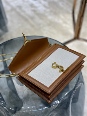 Y.S.L CASSANDRA CHAIN BAG IN Cotton Canvas and Leather Gold Tone Metal