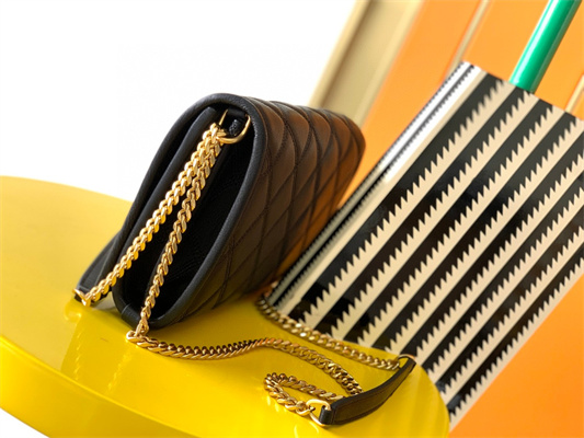 Y.S.L BECKY CHAIN WALLET IN Black QUILTED LAMBSKIN Gold Tone Metal