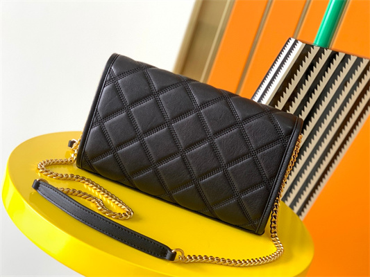 Y.S.L BECKY CHAIN WALLET IN Black QUILTED LAMBSKIN Gold Tone Metal