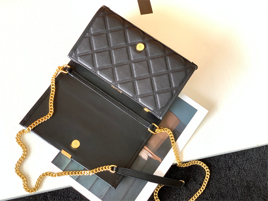 Y.S.L BECKY CHAIN WALLET IN Black QUILTED LAMBSKIN Gold Tone Metal