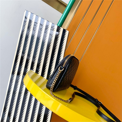 Y.S.L GABBY ZIPPED POUCH IN QUILTED LAMBSKIN Black Color Gold Tone Metal