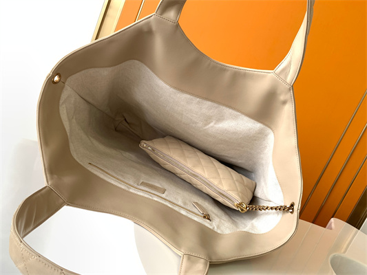 Y.S.L ICARE MAXI SHOPPING BAG IN QUILTED LAMBSKIN Beige Color Gold Tone Metal