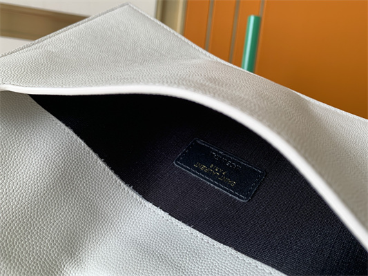 Y.S.L UPTOWN POUCH IN GRAIN DE POUDRE EMBOSSED LEATHER White Color Gold Tone Metal