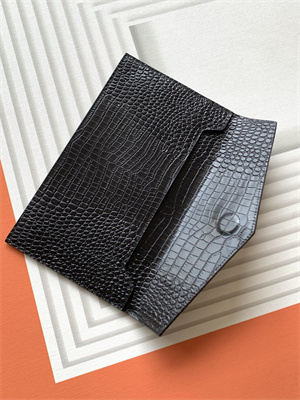 Y.S.L UPTOWN POUCH IN CROCODILE EMBOSSED LEATHER Black Color Gold Tone Metal