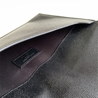 Y.S.L UPTOWN POUCH IN GRAIN DE POUDRE EMBOSSED LEATHER Black Color Silver Tone Metal