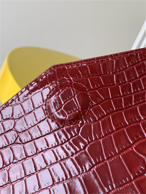 Y.S.L UPTOWN POUCH IN CROCODILE EMBOSSED LEATHER Red Color Gold Tone Metal