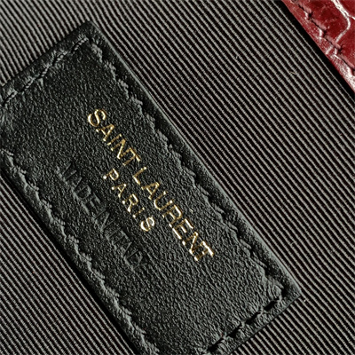 Y.S.L UPTOWN POUCH IN CROCODILE EMBOSSED LEATHER Burgundy Color Gold Tone Metal