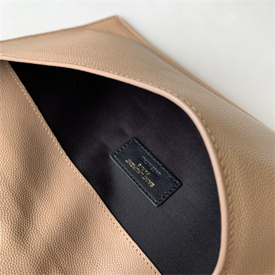 Y.S.L UPTOWN POUCH IN GRAIN DE POUDRE EMBOSSED LEATHER Beige Color Black Tone Metal