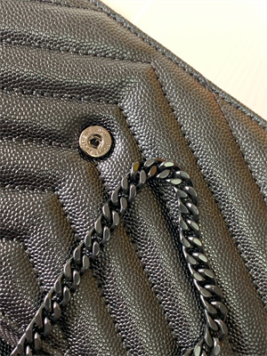 Y.S.L CASSANDRA ENVELOPE CHAIN WALLET IN GRAIN DEPOUDRE LEATHER Black Color Black Tone Metal