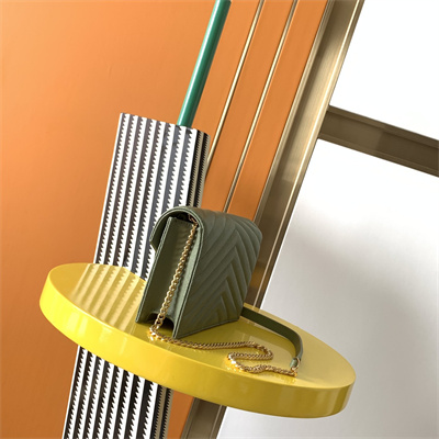 Y.S.L CASSANDRA ENVELOPE CHAIN WALLET IN GRAIN DEPOUDRE LEATHER Lt Green Color Gold Tone Metal