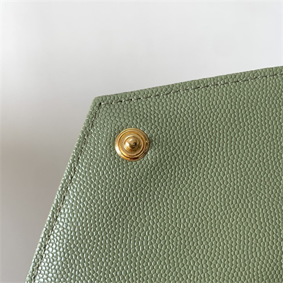 Y.S.L CASSANDRA ENVELOPE CHAIN WALLET IN GRAIN DEPOUDRE LEATHER Lt Green Color Gold Tone Metal