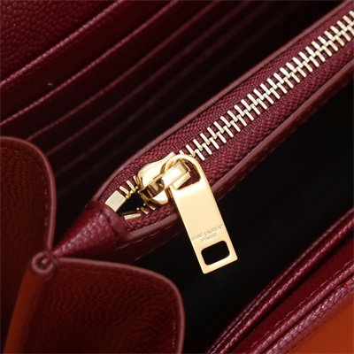 Y.S.L CLASSIC CASSANDRA CHAIN WALLET IN GRAIN DEPOUDRE LEATHER Burgundy Color Gold Tone Metal