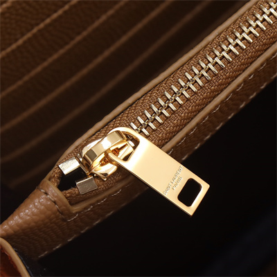 Y.S.L CLASSIC CASSANDRA CHAIN WALLET IN GRAIN DEPOUDRE LEATHER Brown Color Gold Tone Metal