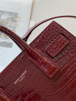 Y.S.L SAC DE JOUR NANO In Burgundy Crocodile Embossed Leather Silver Tone Metal