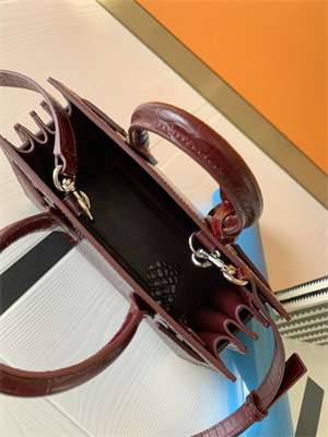 Y.S.L SAC DE JOUR NANO In Burgundy Crocodile Embossed Leather Silver Tone Metal